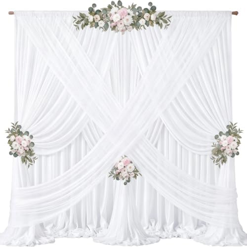 40ft x 10ft Cream White Backdrop Curtains, Wrinkle-Free Sheer Chiffon Fabric Photo Backdrop Drapes for Wedding Arch Party Ceremony Stage Photography Decorations by WishCare