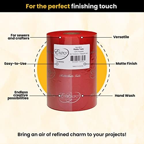 Expo International Decorative Matte Tulle, Roll/Spool of 6” X 100 Yards, Lightweight Polyester Tulle Fabric for Tutus, Costumes, and Party Decorations, Washable, Easy-to-Use, Red - Image 3