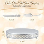 Wenqik Silver Metal Cake Stand 14 Inch with Cutting & Spatula - Image 2