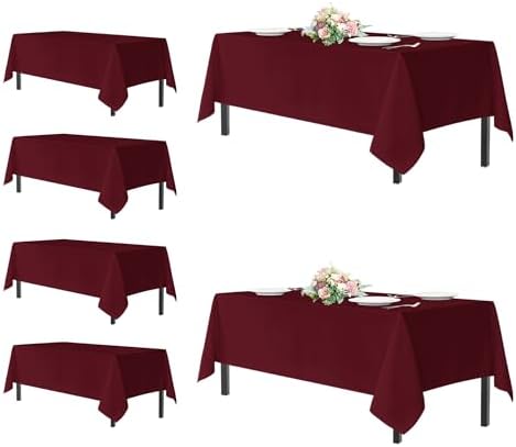 sancua Rectangle Tablecloths Table Cloth, 54x108 Inch 6 Pack, Burgundy by sancua