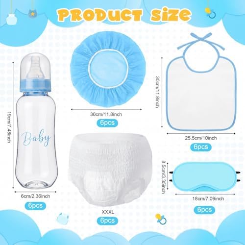 6 Sets Bottle Chug Baby Shower Blind Games Juegos Para Include Plastic Bottles Bibs Hat Eye Mask Disposable Diapers Blindfolded Baby Shower Bottle Games Gender Reveal Decoration (Blue) - Image 2