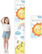 Personalized Growth Chart for Wall, Sun Rainbow Height Growth for Kids, Wooden Name Ruler for Nursery and Playroom, Baby Shower Gift 63" x 11.8" by Chgcuofce