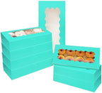 qiqee 50 Packs Mint Blue Cookie Box with Window 12x5.5x2.5 Inch Two Uses Pastry Biscuit Bakery Box For Packaging by Qiqee