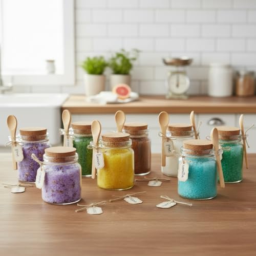 Glass Sugar Scrubs Jars, Bath Salt Container, Glass Jars w/ Bamboo Spoons - Image 7