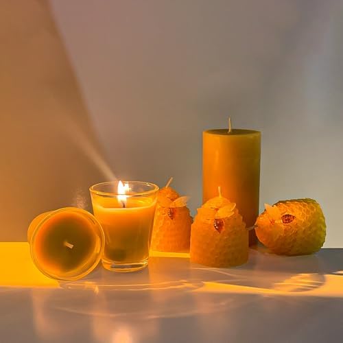 Beeswax Candles Bulk Set of 24pcs, Bee Candles with Little Bee Ornament Decors, Unscented & Dripless& Smokeless, Dia 1.77" x1.97" Each, Yellow - Image 5