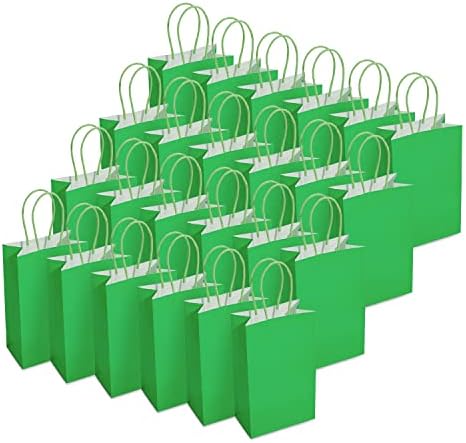 DjinnGlory 100 Pack Small-Sized Green Paper Gift Bags with Handles Bulk for Business Boutiques, Party Goodies, Holidays, Graduation, 9''x5.5''x3.15'' - Image 2