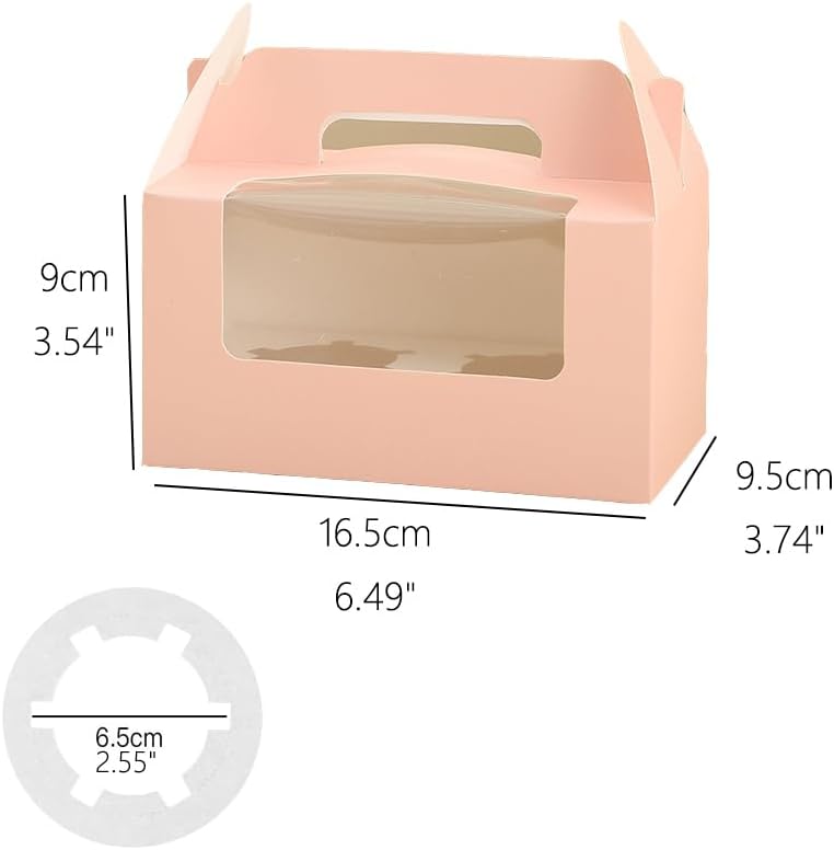 100Pcs 16.5×9.5×9cm/6.49×3.74×3.54 inch Kraft Paper Cupcake Packing Box Christmas Gift Box with Clear Window 2 Cavity Muffin Cupcake Wedding Party Birthday Favors (100Pcs Pink) - Image 2