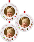 BANBERRY DESIGNS Baby’s First Christmas Picture Ornaments 2026 Set of 3 – Newborn Photo Frame Christmas Ornaments, Holds 2 Inch Baby Pictures – 3.5 Inch Round Keepsake with Easel Back and Tree Hanger by BANBERRYDESIGNS