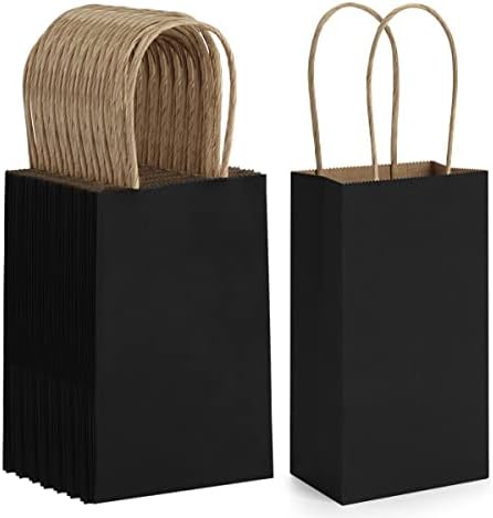 BagDream Mini Gift Bags with Handles 3.5x2.4x6.7 Inch Black 100 Bulk Pack by BagDream