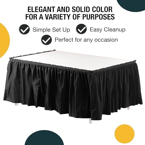 Exquisite Black Table Skirt 24 Pack - Disposable Plastic Table Skirts for Rectangle Tables 6ft 8ft & Round Tables - 29in x 14ft Self-Adhesive Strip - Birthday Wedding Gender Reveal Decor - Image 2