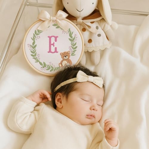 Embroidery Baby Name Sign, Personalized Welcome Baby Hoop Sign with Bow, Custom Baby Name Sign for Hospital, Infant Baby Shower Gifts New Parents (10) - Image 4