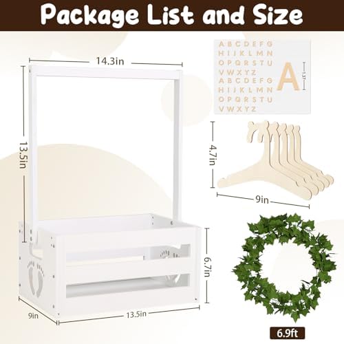 Baby Shower Gifts Basket Wooden Crate, Personalized Wooden Letters and Clothes Hangers New Born Baby Girl Boy Gifts Vine Decorations Cute Closet with Handle Pregnancy Gifts for New Mom Parents White - Image 3