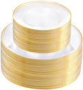 bUCLA 100PCS Clear and Gold Plastic Plates - Clear Disposable With Gold Rim Include 50 Each (10 inch Dinner & 7 inch Dessert) Plates, Ideal for Party & Thanksgiving by BUCLA