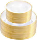 bUCLA 100PCS Clear and Gold Plastic Plates - Clear Disposable With Gold Rim Include 50 Each (10 inch Dinner & 7 inch Dessert) Plates, Ideal for Party & Thanksgiving by BUCLA