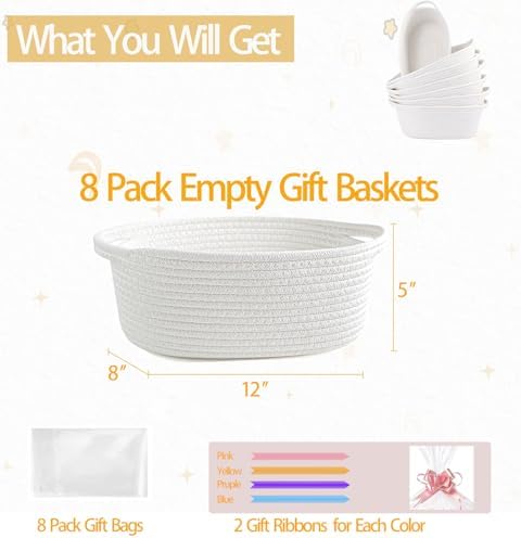 8 Pack Small Gift Baskets with Bags and Ribbons,Baby Shower Party Favor Set - Image 2