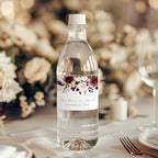 Personalized Water Bottle Labels with Choice of 30 Flower Styles - Choose Font and Pre-Made Phrases or Design Custom Text - LABELS ONLY (017 Burgundy and Pink Flowers, 2 inch (8.5x2")) - Image 2