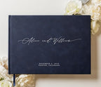 MUUJEE Personalized Guestbook in Navy - Premium Custom Modern Guest Book for Wedding Reception, Birthday Party or Events w/Bookmark Blank Pages for Signing 11.5 x 8.5 inches - Image 2