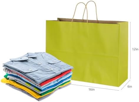 BLEWINDZ 70Pcs Large Paper Bags with Handles, 16x6x12 Inches Avocado Green Paper Shopping Bags for Small Business, Large Kraft Gift Bag Bulk for Grocery Mechandise Retail - Image 4