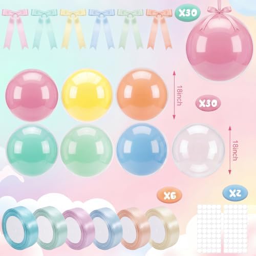 TaoBary 30 Set Pastel Ceiling Hanging Decoration 22/18'' Macaron and Transparent Latex Bobo Balloons Bulk with Satin Bows, Ribbons for Summer Back to School Baby Shower Wedding Party Decor - Image 4