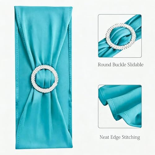 50 Pack Spandex Turquoise Chair Sashes for Wedding Chair Bows Bands Buckles - Image 4