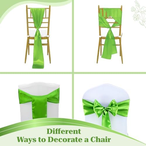 MDS® Pack of 50 Satin Chair Sashes for Wedding & Events – Parrot Green - Image 4