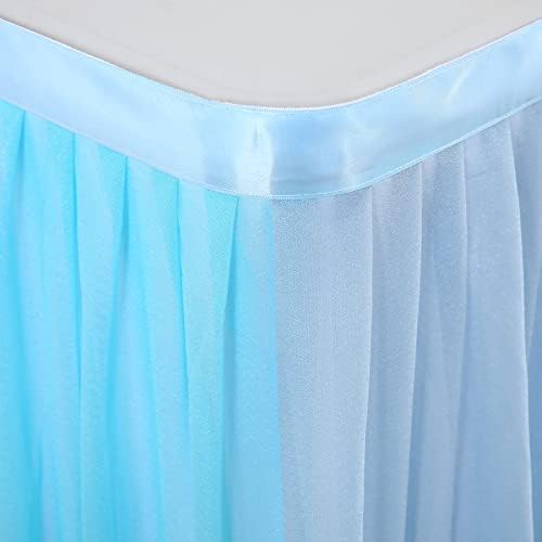 Tulle Table Skirt Blue Tutu Striped Table Skirts for Rectangle Tables Baby Shower Under the Sea Baby Shark Birthday Parties Decoration 14ft - Image 7
