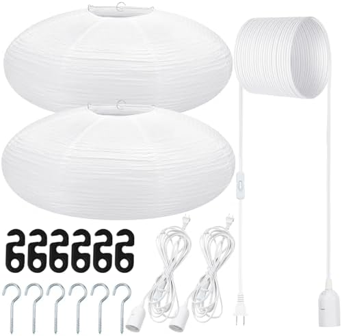 Rossesay 2 Sets Jumbo Paper Lanterns with Lamp Cord Cable White Hanging Paper Lanterns Chinese Japanese Pendant Hanging Lamp for Birthday Wedding Bridal Anniversary Party Decoration (Oval,22 Inch) by Rossesay