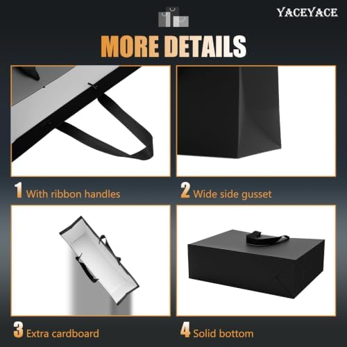 YACEYACE Black Gift Bags Bulk, 20 Pack Black Gift Bags with Handles - Image 4