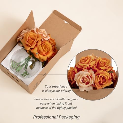Artificial Flowers in Vase with Faux Water, Burnt Orange Rose Arrangement - Image 5