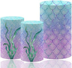 Mermaid-Themed Cylinder Pedestal Cover Set - 3 Sizes Underwater Party Decorations for Birthday, Baby Shower, Sea-Themed Events, Dessert Table Display, or Magical Backdrop Props - Image 3