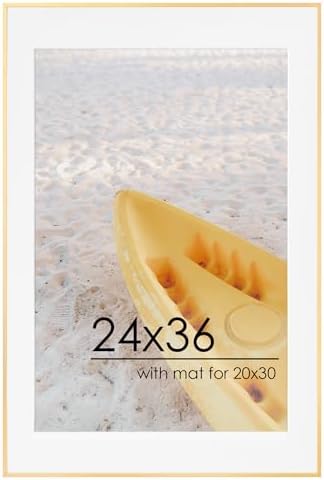 FLYJOE 24x36 Metal Picture Frame For Wall With Mat For 20x30, 24''x36'' Aluminum Photo Frames With Tempered Glass For Home Decor, Minimalist Modern Poster Frame Horizontal And Vertical Formats, Gold by FLYJOE