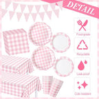 Pink 254 Pcs Gingham Plates Napkins Party Supplies for 50 - Image 2