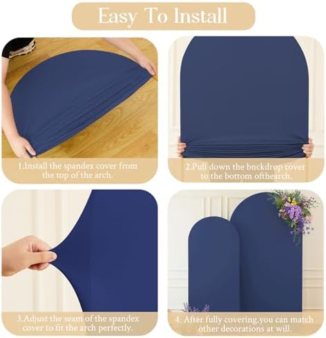Navy Blue Arch Backdrop Cover Set of 2 Navy Blue Arch Cover 7.2 and 6ft Wedding Arch Cover Stretchy Backdrop - Image 6