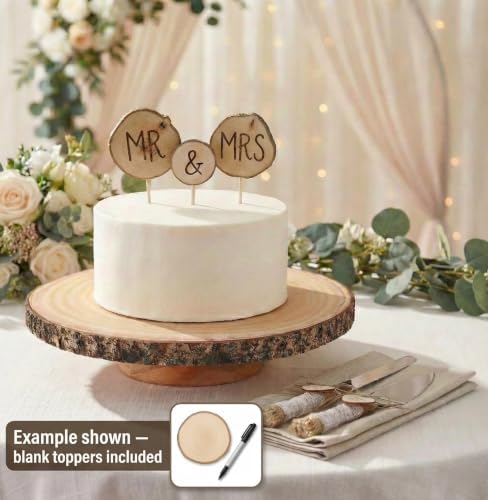 Relaxing Garden 12 Inch Bark Edge Wood Cake Stand Set with Toppers - Image 2
