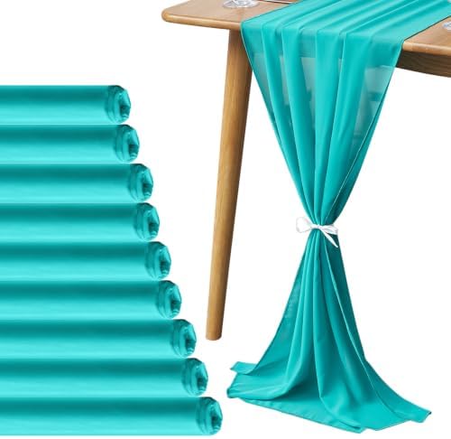 Pufogu 5 Pack 10Ft Turquoise Chiffon Table Runner Sheer 29x120 Inch by Pufogu
