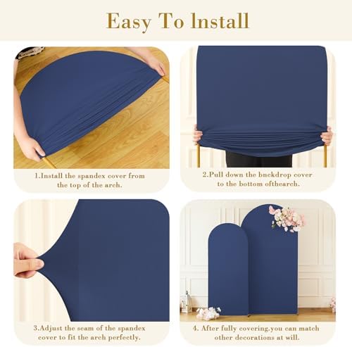 Navy Blue Arch Cover 2 Set-7.2FT, 6FT Arch Backdrop Cover Spandex Fitted Wedding Arch Stand Covers for Bridal Shower Wedding Baby Shower Birthday Party Banquet Photo Background Decorations - Image 6
