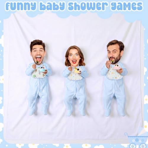 Chicingyou 7 Pcs Baby Shower Games Feed Me Baby Shower Games Decor Include 3 Funny Blue Blind Feeding Costume 3 Bib 1 Bed Sheet for Gender Reveal Party Supplies for Gender Reveal Game Party Favors - Image 6
