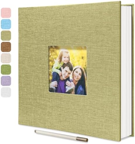 Large Photo Album Self Adhesive, DIY Scrapbook Album for 600 Photos, 13"x12.6" 120 Pages Light Matcha Linen Cover Memory Book by HoneyTolly