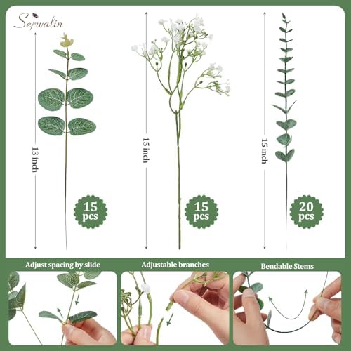 Serwalin 50PCS Mixed Eucalyptus Stems with Baby's Breath Greenery - Image 3