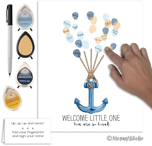 Anchor Fingerprint Poster with Ink Pads and Pen for Nautical Baby Shower, Anchor Themed Baby Shower Thumbprint Guestbook Alternative, Sea Theme Nursery Decor (Navy Blue, 11x14 Inches) - Image 4