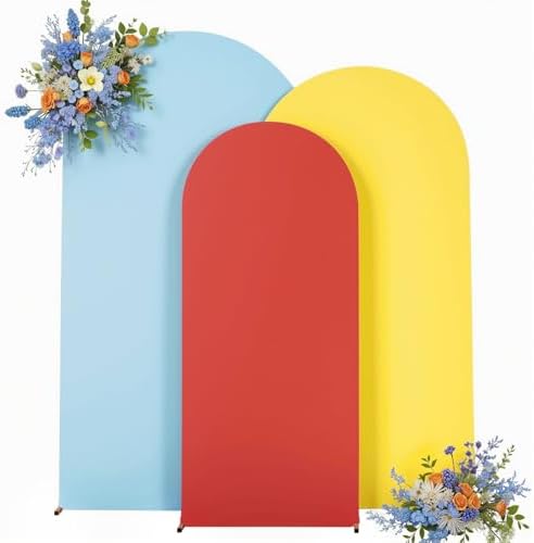 Red Yellow Blue Arch Backdrop Cover 3 Set-4FT, 5FT, 6FT Spandex Fitted Wedding Arch Stand Covers for Baby Shower Birthday Party Wedding Ceremony Photo Balloon Arch Stand Background Decorations - Image 4