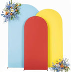 Red Yellow Blue Arch Backdrop Cover 3 Set-7.2FT, 6.6FT, 6FT Spandex Fitted Wedding Arch Stand Covers for Baby Shower Birthday Party Wedding Ceremony Photo Balloon Arch Stand Background Decorations - Image 4