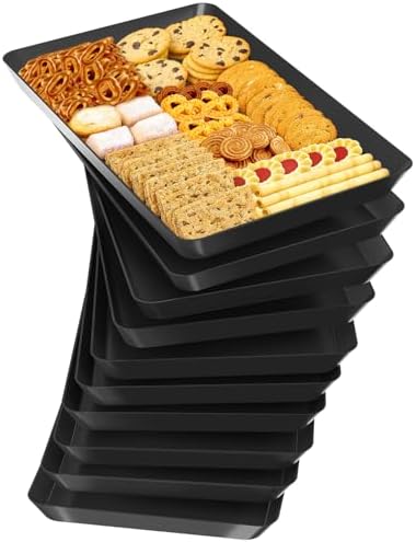 SpaceTrove 10-Pack Serving Tray Set, Reusable Plastic Serving Platter for Party Supplies, Entertaining, Grilling Accessories, Stackable Kitchen Snack Container for Dessert, Fruit, Cookie, (Black) by Unknown