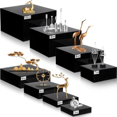 Geelin 8 Pack Acrylic Buffet Display Risers for Food Jewelry,Black,Flat by Geelin