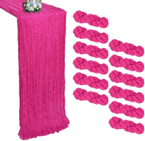 12 Pack Hot Pink Cheesecloth Table Runner 10Ft 23 x 120 Inch by RestfulGlow