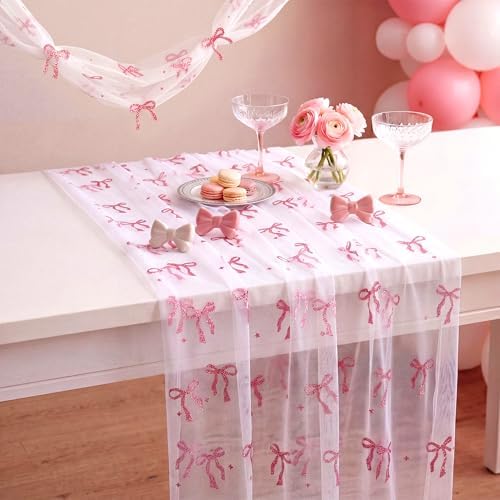 8 Pcs Pink Bow Table Runners 29 x 70 in Pink Bow Tablecloth - Image 4