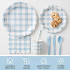 400 Pcs Pcs Blue Gingham Paper Plates and Napkins Set for 50, 9" Dinner Plates & 7" Dessert Plate, Baby Boy Shower Birthday Party - Image 7