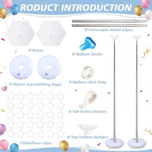 Hicarer 8 Sets Balloon Column Stand Kit, 7ft, Classic Metal - Image 3