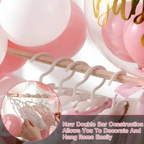 Wooden Baby Shower Crate Closet with Hanger Rack, Pink Bow Baby Gifts Basket with Balloon Accessories, DIY Babies Welcome Box for Pregnancy New Parent - Image 3