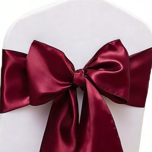 50 Pack Satin Burgundy Chair Sashes Bows for Wedding Party Thanksgiving Halloween Hotel Reception Restaurant Decorations, Event Decorations by JFDYDM
